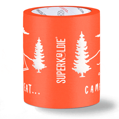 beer can cooler - camp drink repeat - orange rotating