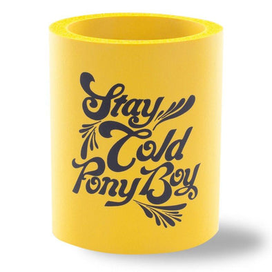 Beer Can Cooler - STAY COLD PONY BOY FOAM KOLDIE - SUPERKOLDIE yellow