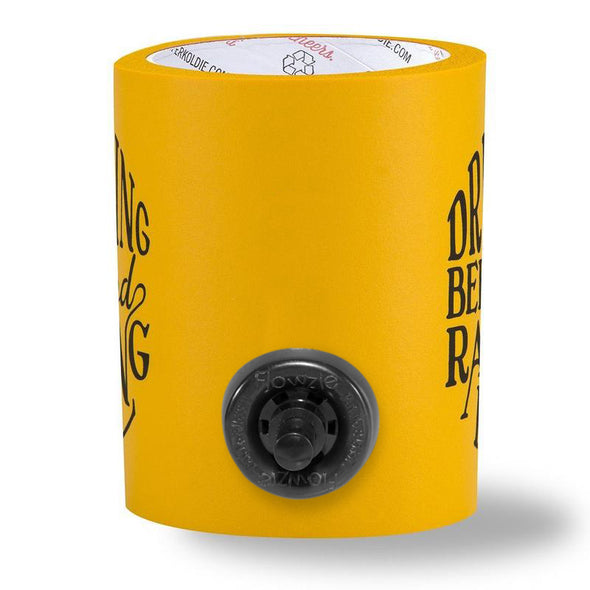 BEER Can Cooler with beergunner - raising hell - yellow beer gunner view