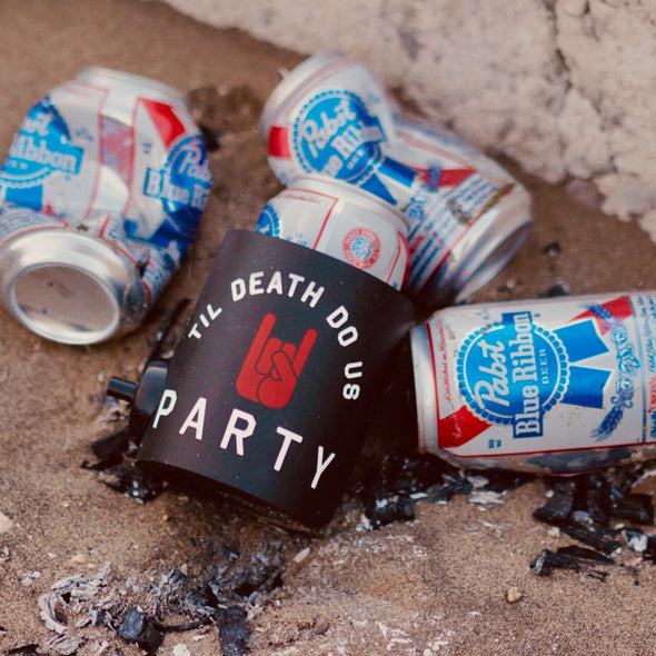 beer can cooler with beergunner - til death do us party